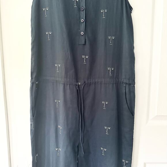 Thinking Mu Organic Cotton Faces Silhouette Sleeveless Relaxed Jumpsuit Medium - Picture 7 of 11
